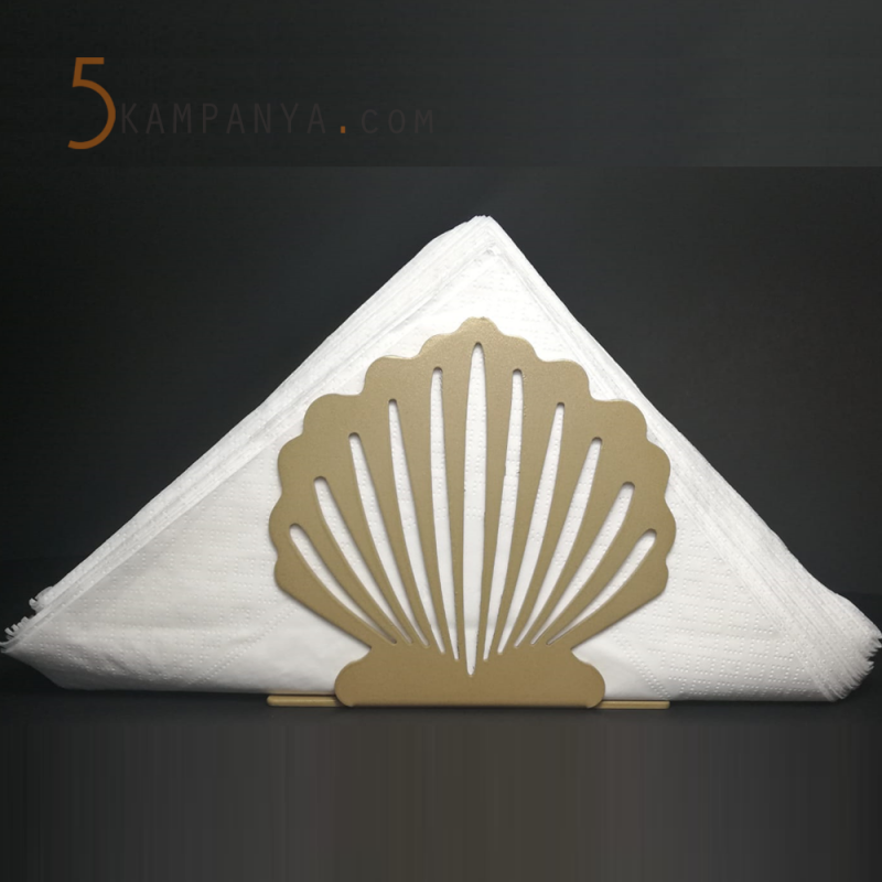 İstiridye Figürlü Dekoratif Gold (Altın Rengi) Metal Peçetelik