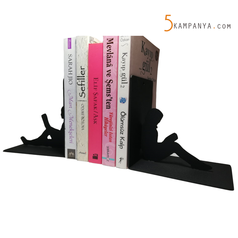 Kitap Okuyan Kadın ve Erkek Figürlü Dekoratif Metal Kitap Tutucu