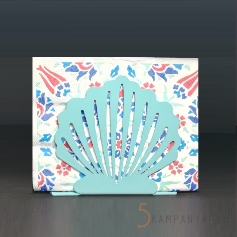 İstiridye Figürlü Dekoratif Turkuaz Metal Peçetelik