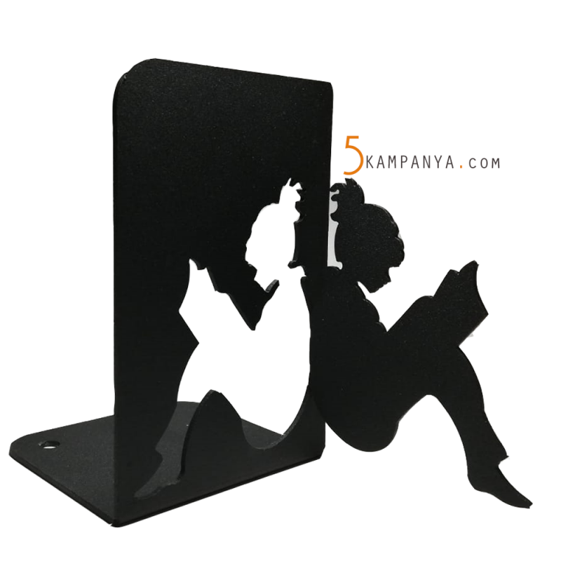 Kitap Okuyan Kız Figürlü Dekoratif Metal Kitap Tutucu