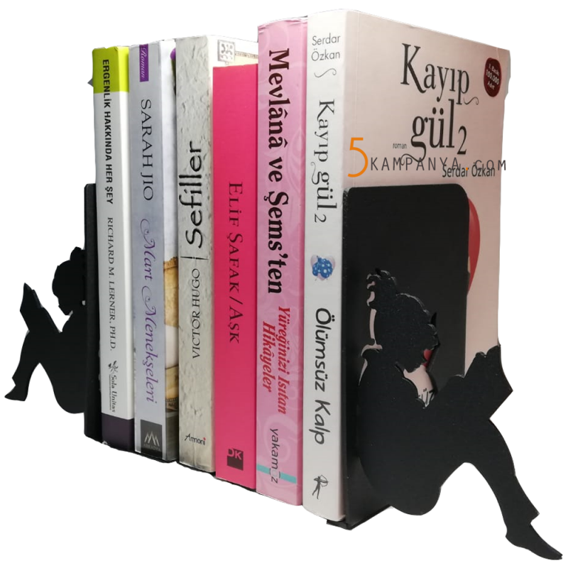 Kitap Okuyan Kız Figürlü Dekoratif Metal Kitap Tutucu