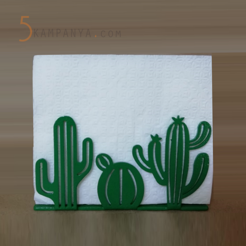 Kaktüs Figürlü Dekoratif Yeşil Metal Peçetelik	