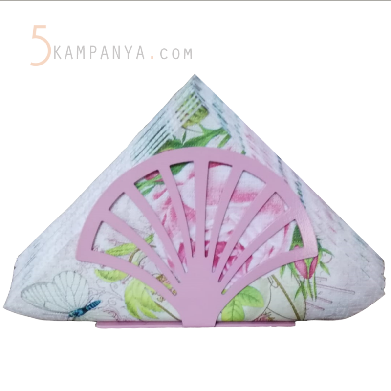 Yelpaze Figürlü Dekoratif Pembe Metal Peçetelik	