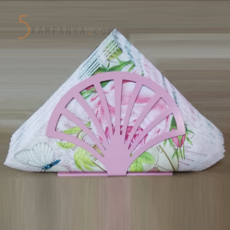 Yelpaze Figürlü Dekoratif Pembe Metal Peçetelik	