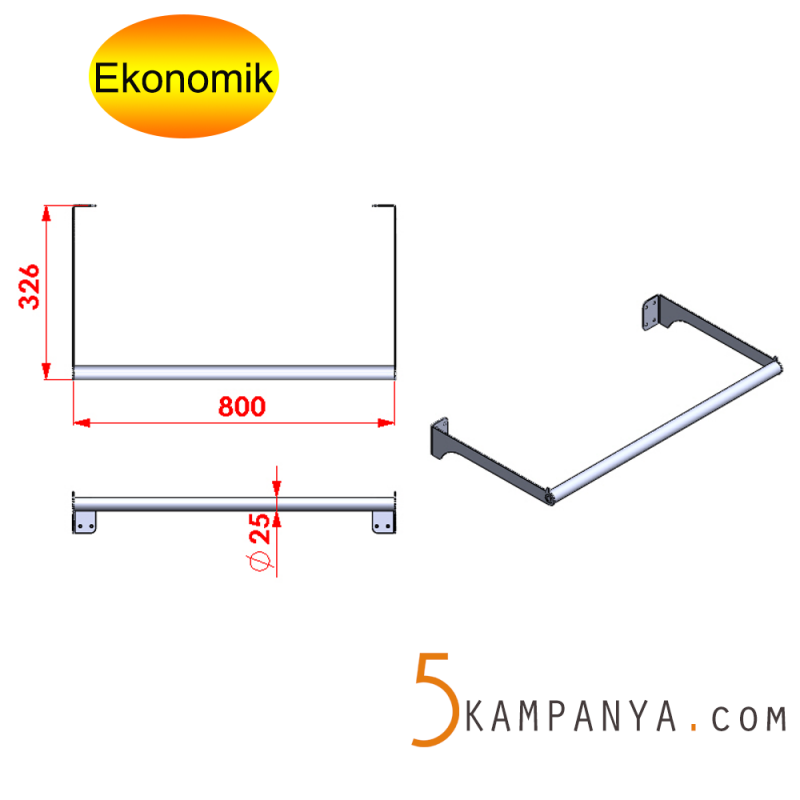 Giyinme Odası Duvara Monte U Tipi Elbise Askı Taşıyıcı