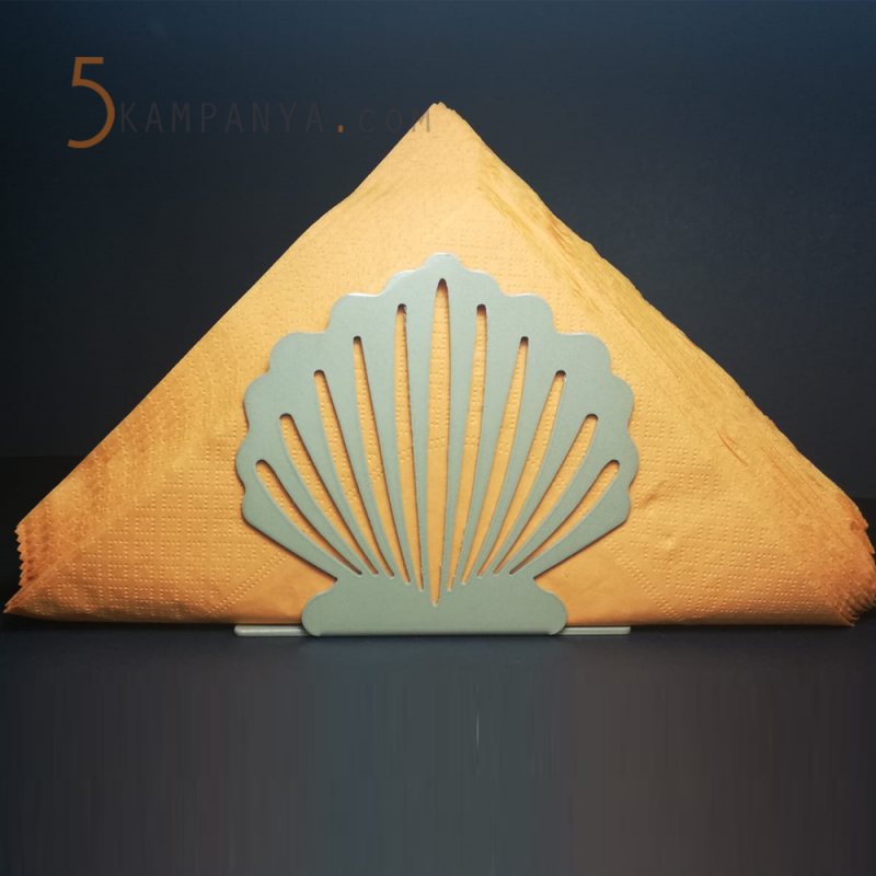 Deniz Kabuğu Figürlü Dekoratif Gold (Altın Rengi) Metal Peçetelik