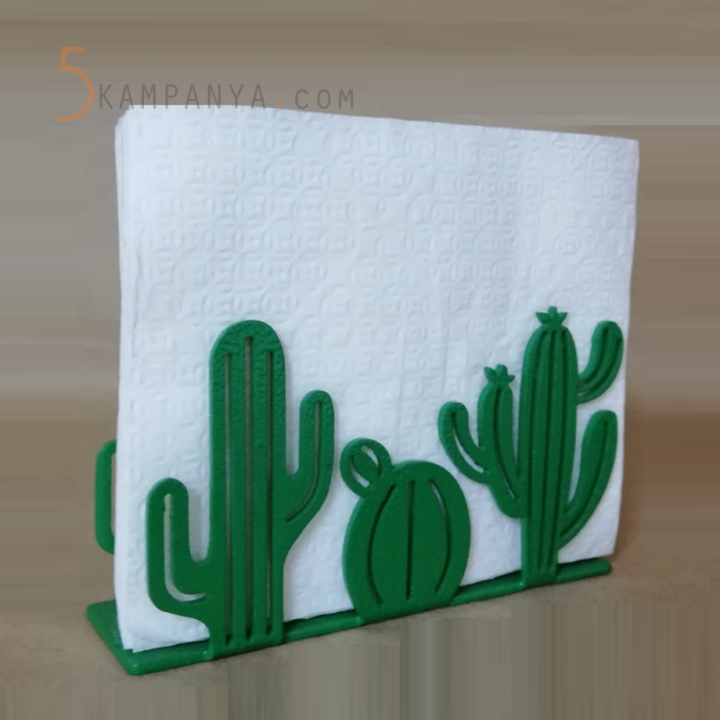 Kaktüs Figürlü Dekoratif Yeşil Metal Peçetelik	