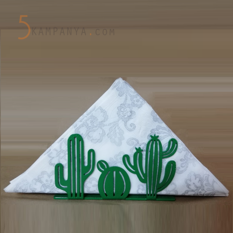 Kaktüs Figürlü Dekoratif Yeşil Metal Peçetelik	