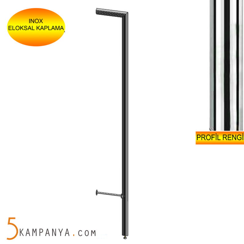 Giyinme Odası F Tipi Duvar Dikmesi,  INOX Eloksal