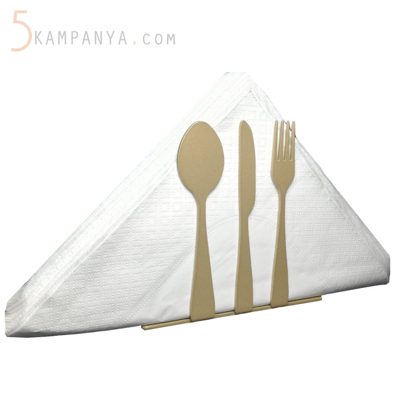 Çatal Kaşık Bıçak Figürlü Dekoratif Gold (Altın Rengi) Metal Peçetelik