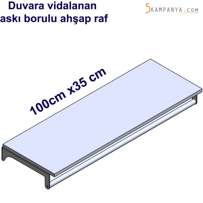 Giyinme Odası Askı Borulu Ahşap Raf 100cm x35cm