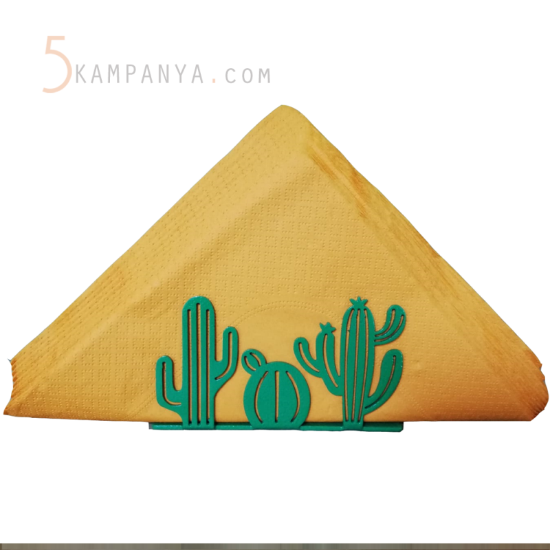 Kaktüs Figürlü Dekoratif Yeşil Metal Peçetelik	