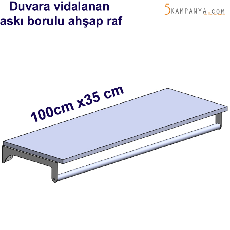 Giyinme Odası Askı Borulu Ahşap Raf 100cm x35cm