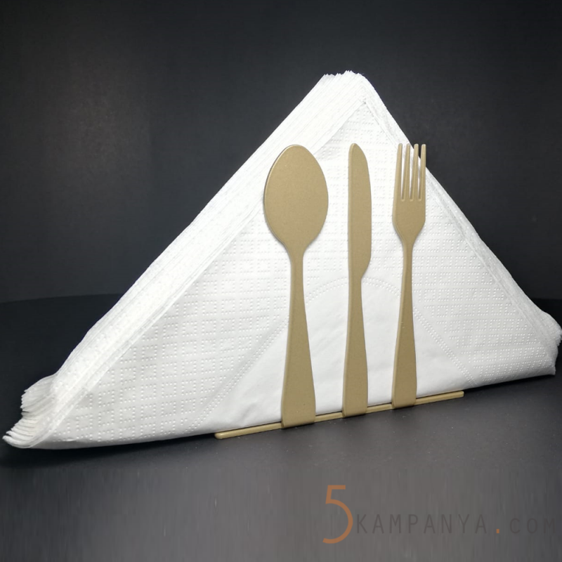 Çatal Kaşık Bıçak Figürlü Dekoratif Gold (Altın Rengi) Metal Peçetelik