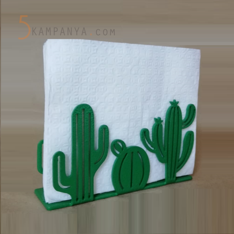 Kaktüs Figürlü Dekoratif Yeşil Metal Peçetelik	