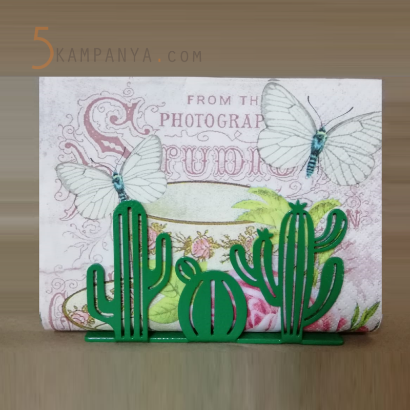 Kaktüs Figürlü Dekoratif Yeşil Metal Peçetelik	