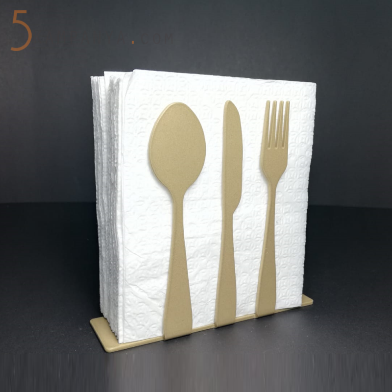 Çatal Kaşık Bıçak Figürlü Dekoratif Gold (Altın Rengi) Metal Peçetelik