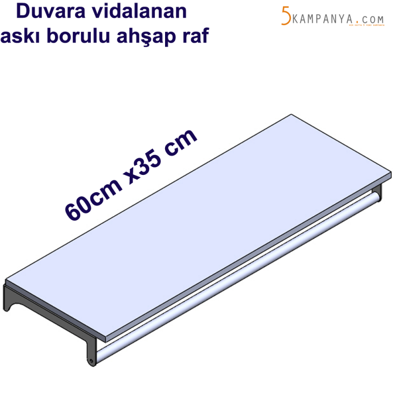 Giyinme Odası Askı Borulu Ahşap Raf 60cm x35cm