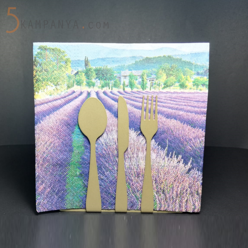 Çatal Kaşık Bıçak Figürlü Dekoratif Gold (Altın Rengi) Metal Peçetelik