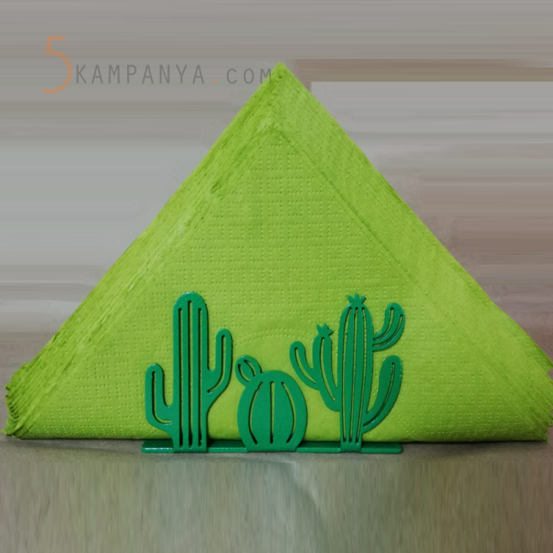 Kaktüs Figürlü Dekoratif Yeşil Metal Peçetelik	