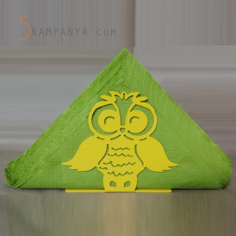 Baykuş Metal Masa Üstü Peçetelik, Sarı