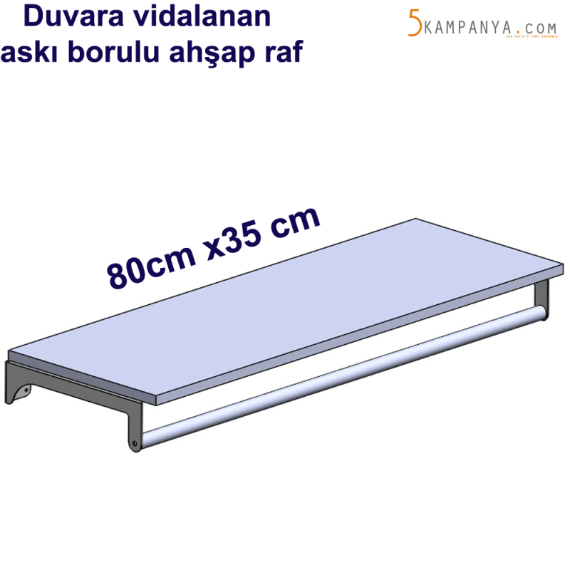 Giyinme Odası Askı Borulu Ahşap Raf 80cm x35cm