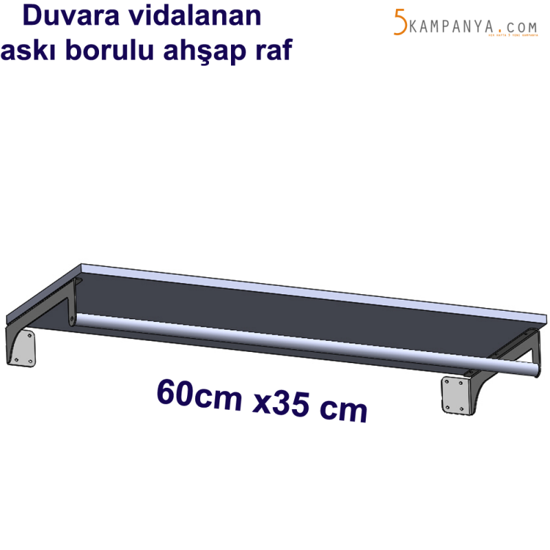 Giyinme Odası Askı Borulu Ahşap Raf 60cm x35cm