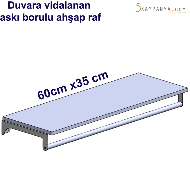 Giyinme Odası Askı Borulu Ahşap Raf 60cm x35cm