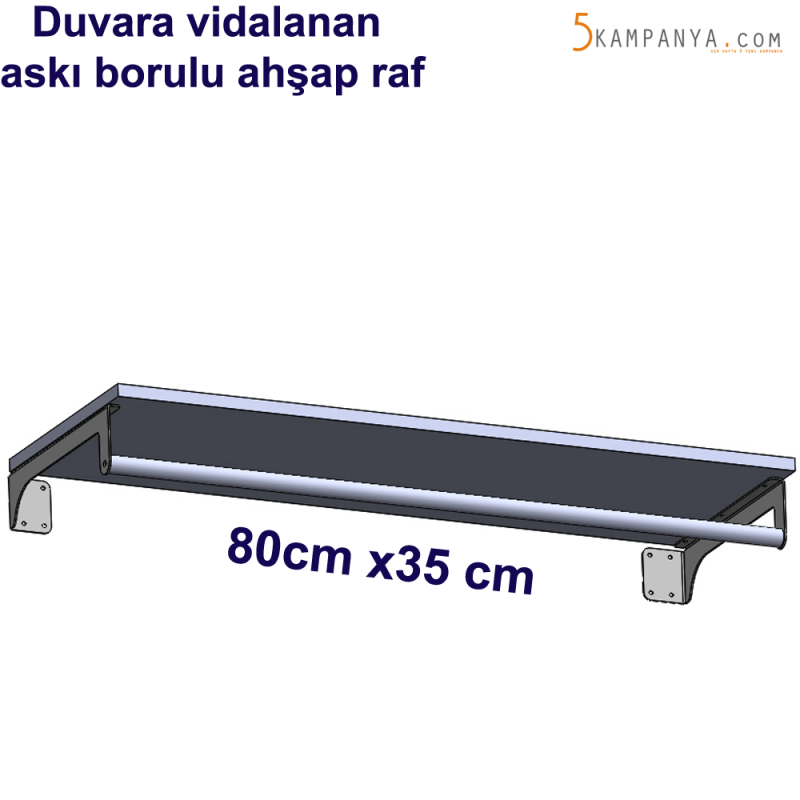 Giyinme Odası Askı Borulu Ahşap Raf 80cm x35cm